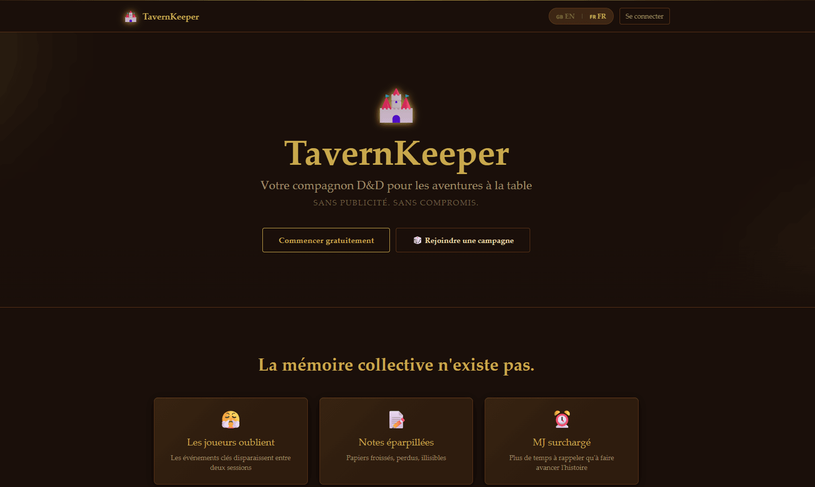 TavernKeeper — D&D companion app landing page
